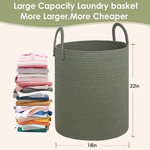 Laundry Basket,18x18X22 Cotton Rope Storage Basket with Handles,Kids Girl Baby Laundry Hamper,Dirty Clothes Hamper,Blanket Basket for Living Room,Nursery Hamper,Room Decor,Green - color: Green, size: 100L