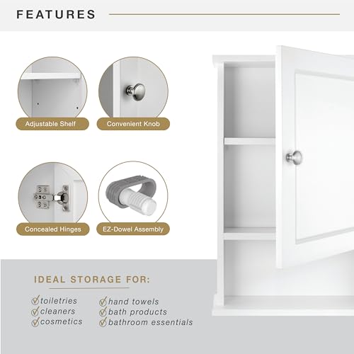 MCS 23x16 White Medicine Cabinet Organizer, Wall Mounted Bathroom Cabinet for Over-The-Toilet Storage, Bathroom Furniture & Restroom Organizer - size: 23x16 1-Door