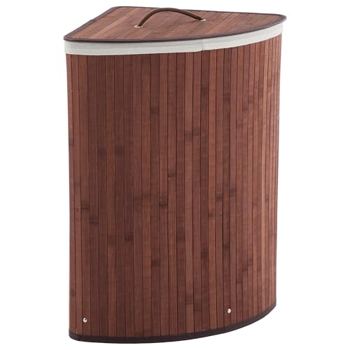Bamboo Laundry Hamper Large 58L with Removable 2-Section Liner, Foldable Storage Basket with Lid and Handles for Bedroom, Laundry Room, Small Spaces – Brown - Triangle - color: Brown - Triangle