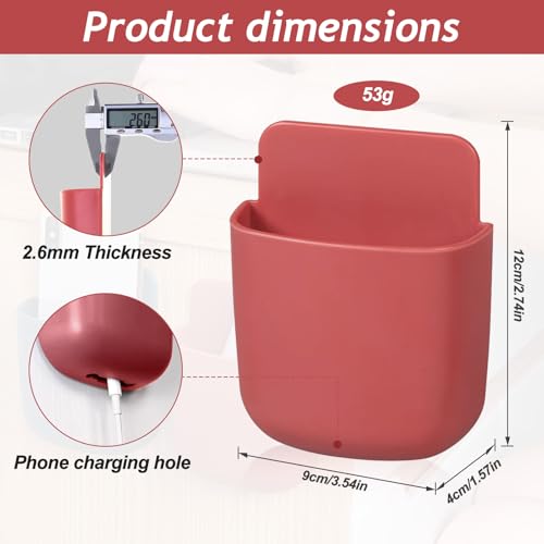 Remote Control Holder, Wall Mount Pen Holder Hole-Free Self Adhesive Phone Charging Organizer Pencil Storage Containers for Home Office School Supply Orgaizer(Red) - color: Red