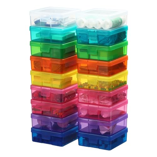 novelinks Plastic Small Storage Bins with Lids for Organizing, Mini Clear Storage Containers and Stackable Storage Box Organizer for Pencil Boxes, Task Boxes, Crayon Boxes (18 Pack Small -Color) - color: 18 Pack Small -Color