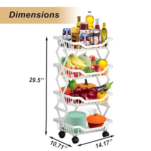 Rolling Rack Storage Cart, Foldable Metal Organizer with casters, Multi-Level Shelf for Kitchen, Office, Laundry, White 4-Tier 14.17" L x 10.71" W x 29.5" H - color: White, size: 4 Tier