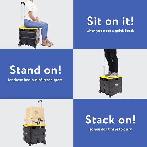 dbest products Quik Cart Collapsible Rolling Crate on Wheels for Teachers Tote Basket 80 lbs Capacity, Made from Heavy Duty Plastic and Used as a Seat, Canary, Yellow - color: Yellow, style: Standard