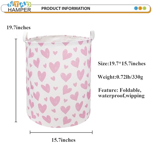 NTAOHAMPER Pink Heart Laundry Hamper, Laundry Basket, Girls Nursery Hamper,Waterproof Storage Bin for Bedroom,Clothes Organizer Basket, Room Decor(Pink Heart) - color: Pink Heart