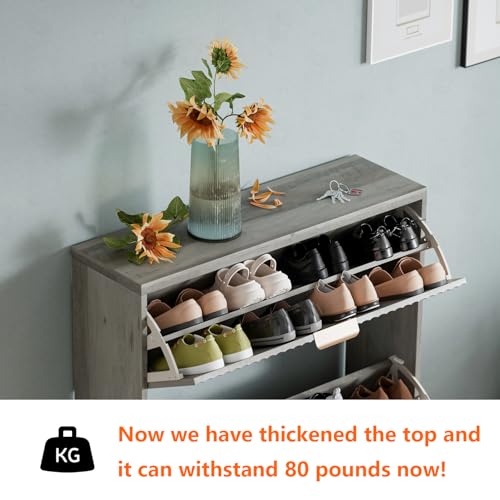 Shoe Cabinet Storage,Modern Freestanding Organizer with 2 Flip Drawers,Narrow Shoe Rack Cabinet for Entryway,Grey - color: Grey, size: 2-Drawers