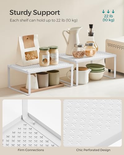 SONGMICS Spice Racks, Set of 4 Metal Cabinet Shelf Organizers, Countertop Organizers, Shelf Risers, Stackable, Expandable, White UKCS006W01 - color: White
