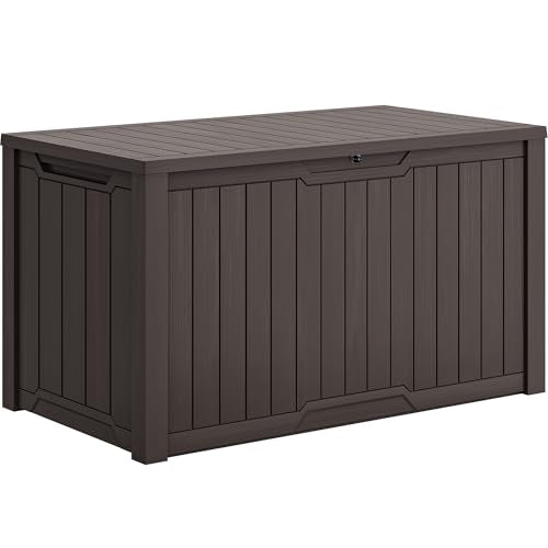 YITAHOME XXL 240 Gallon Large Outdoor Storage Deck Box for Patio Furniture, Outdoor Cushions, Garden Tools and Sports/Pools Equipment, Weather Resistant Resin, Lockable (Dark Brown) - color: Dark Brown, size: 240 Gallon, style: Deck Box