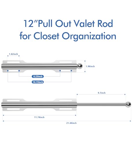 FIRJOY 12" Valet Rod for Closet Pull Out (1 Pack, Chrome) - color: Chrome, size: 1 Pack
