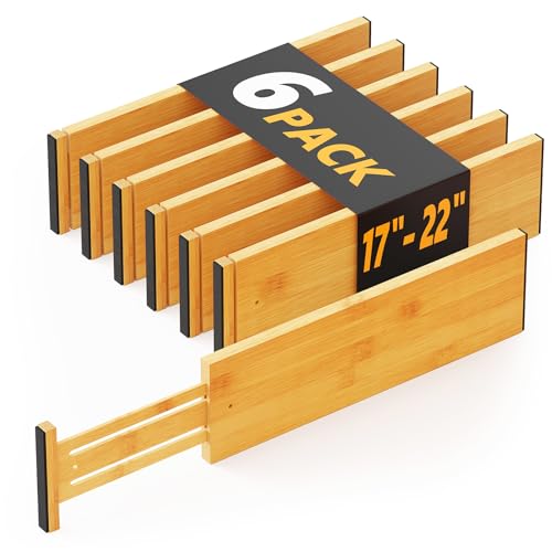 SpaceAid Bamboo Dresser Drawer Dividers 6 Pack, 4.65“ High Adjustable 17“-22” Drawer Organizers, Expandable Organization for Clothing, Clothes, Dressers, Natural - color: NATURAL, size: 4.65''H, 17''-22''L