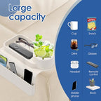 Sofa Armrest Organizer Tray with Cup Holder and Side Pockets, Non-Slip Silicone Caddy for Drinks Remote Control Phone Snacks, Living Room Couch Arm Storage(White) - color: White