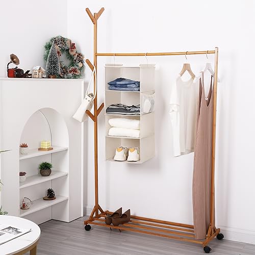 MAX Houser 4 Tier Shelf Hanging Closet Organizer, Closet Hanging Shelf with 2 Sturdy Hooks for Storage,2 Pack, Foldable (Beige) - color: Beige-5