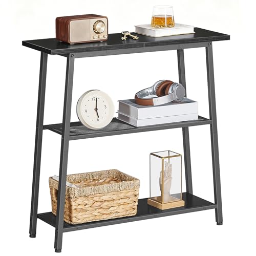 HOOBRO 30" Narrow Console Table, 3-Tier Small Entryway Table with Storage Shelves, Behind Couch Sofa Table, Hallway Table for Entryway, Foyer, Hallway, Living Room, Black BB62XG01 - color: Black