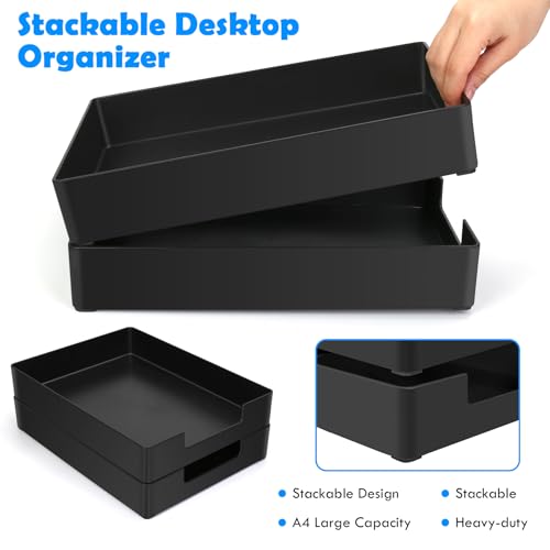 Letter-Size Tray, 2PCS Plastic Stackable A4 Paper Tray, Desk Drawer Organizer, Multi-use Large Storage Basket for Office Home Supplies,13 x 9.6 inch - color: Black 2pcs