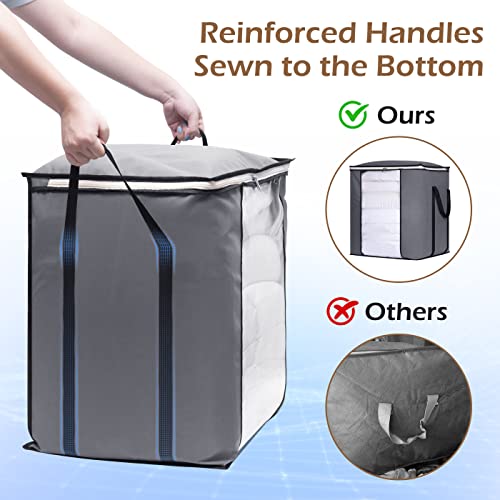 SLEEPING LAMB 120L Extra Large Blanket Storage Bags Breathable Clothes Storage Containers for King Comforter Bedding Pillow Sheet, Reinforced Handles, Grey - size: 20"L x 16"W x 22.3"H