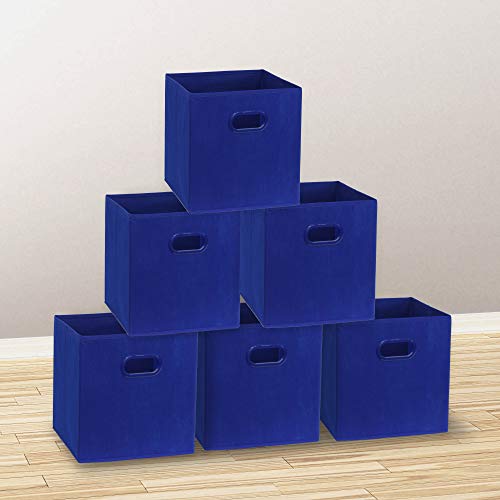 Simple Houseware Foldable Cube Storage Bins with Handles, 11-Inch, Dark Blue, 6-Pack, Fabric Cubes Organizer for Closet or Shelves - color: Dark Blue