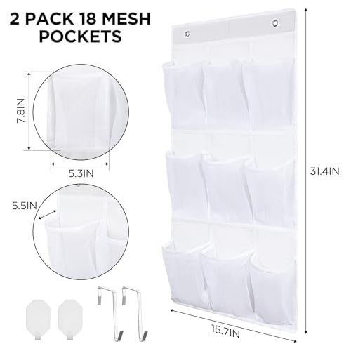 Dansydaisy 2 Pack 18 Pocket Wall Hanging Shoe Rack for Closet RV Shoe Storage with 8 Hooks over the Door Shoes Holder Organizer for Bathroom, RV, Pantry, Camping(White) - color: White