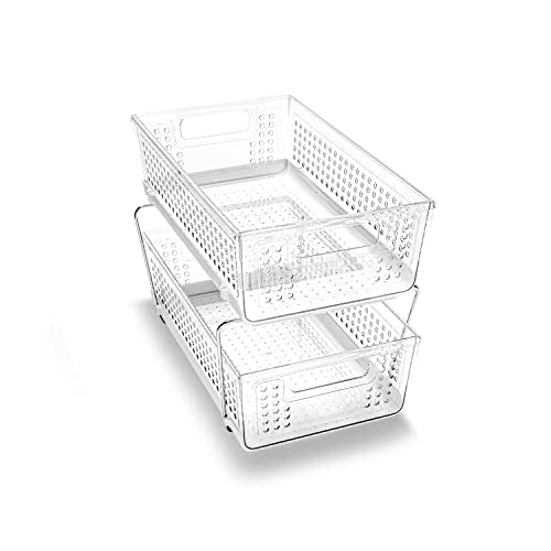 madesmart 2 Tier Organizer, Under Cabinet Storage with Pull Out Sliding Drawers, for Cleaning Supplies, Undersink Storage, Sponges, Bottles & Bath, Adjustable Dividers & Pull Out Baskets, Clear - color: Clear