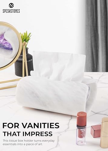 Marble Tissue Box Cover 7.5 Inch Handmade White Tissue Box Holder Rectangle for Modern Bathroom Decor & Home Organizer - Decorative Facial Tissues Boxes Holder for Bedroom & Living Room - color: White