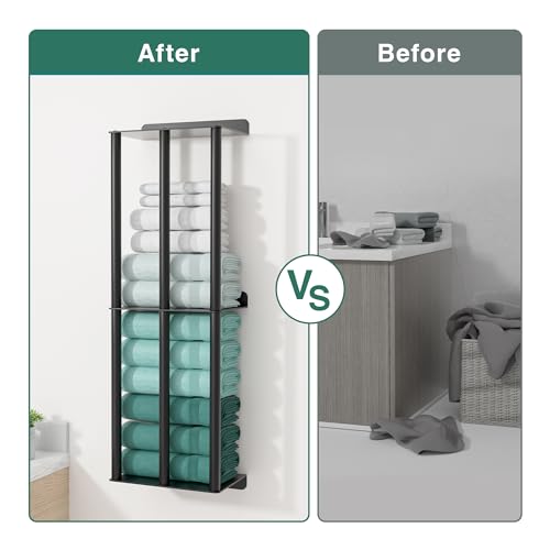 susswiff Towel Racks for Bathroom: 26 Inch Wall Mounted Towel Holder, Upgrade 2-Tier Towel Rack with 3-Vertical-Bars and 3-Steel-Shelves, for Modern Decor Bathroom Towel Storage (Matte Black) - size: B-26"