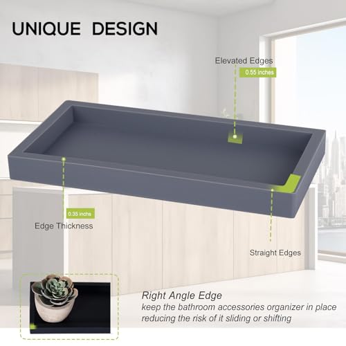 Small Silicone Bathroom Vanity Tray Rectangle Soap and Sponge Holder Kitchen Sink Organizer for Scrubber, Lotion Bottles, Perfume, Jewelry, Candle, Key Trinket Ring, Grey - color: Gray, size: 7.9" x 4.0"