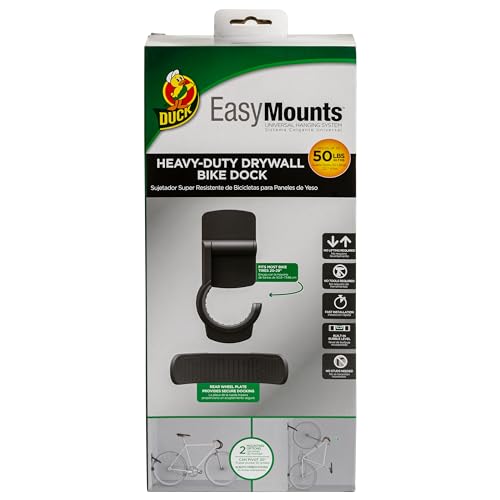 Duck EasyMounts Bike Hanger - Heavy Duty Wall Mount Bicycle Rack for Garage Organization & Storage - No Tool Install - Up to 50 Lbs - Black, Pack of 1 Tire Hook, Wheel Dock & All Hanging Hardware - size: 1 Pack, style: Industrial