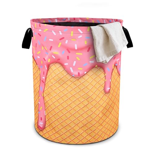 Pink Ice Cream Laundry Basket Foldable Oxford Cloth Tote Bag Laundry Hamper Clothes Storage Bucket Organizer For Bathroom/Laundry Storage/Bedroom 19.6x15.7 Inch - color: Pink Ice Cream