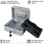 KYODOLED Medium Cash Box with Money Tray,Small Safe Lock Box with Key,Cash Drawer,7.87"x 6.30"x 3.54" Lightgrey Medium - color: Lightgrey, size: Medium