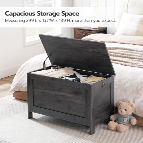 HOOBRO Toy Box, Retro Wooden Look Storage Chest with Safety Hinge, Entryway Storage Bench Supports 220 lb, 29.9 x 15.7 x 18.9 Inches Toy Chest Organizer, Easy Assembly, Charcoal Black BC75CW01G1 - color: Charcoal Black, size: 29.9x15.7x18.9 Inch