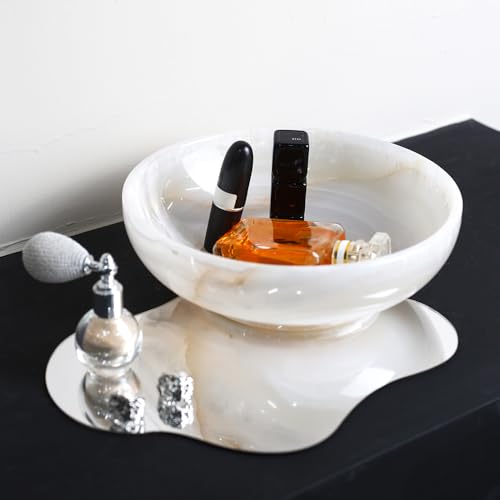 Luxury Decorative Marble Bowl for Home Decoration, White Onyx Key Bowl for Entryway Table, Catchall for Coins, Change, Candy, Organizer Marble Tray - color: Round-White Onyx