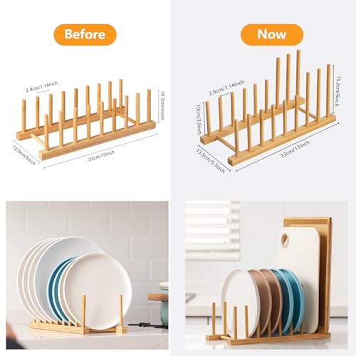 HBlife 4pcs Heighten and Widen Bamboo Dish Drying Rack Plate Bowl Cup Book Pot Lid Cutting Board Stand Drainer Storage Holder Organizer for Kitchen Cabinet - color: Rod 4inch High 6slots With 6inch High 2slots 4pcs