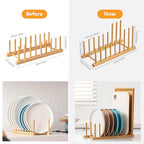 HBlife 4pcs Heighten and Widen Bamboo Dish Drying Rack Plate Bowl Cup Book Pot Lid Cutting Board Stand Drainer Storage Holder Organizer for Kitchen Cabinet - color: Rod 4inch High 6slots With 6inch High 2slots 4pcs