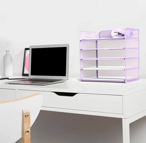 Letter Tray Paper Organizer 5-Tier Desk Organizer File Organizer Paper Holder with Handle, Metal Desktop Document Shelf Tray Office Classroom Organization - Purple - color: Purple