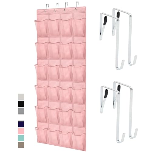 GORILLA GRIP Over the Door Shoe Organizer, 24 Large Breathable Mesh Pockets, Space Saving Hanging Storage Holder, Closet Rack Hanger Holds Up to 40 lbs, Hangs on Closets for Shoes, Accessories, Pink - color: Light Pink, size: 24 Pockets/4 Hooks