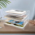 4 Pack- Stackable Paper Letter Tray,Clear Acrylic Magazine Holder and File Organizer - Sleek Desk Organizer for Home Office, Bookshelf, or Workspace - Space-Saving Transparent Document Holder - style: Stackable-4 Pack