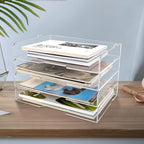 4 Pack- Stackable Paper Letter Tray,Clear Acrylic Magazine Holder and File Organizer - Sleek Desk Organizer for Home Office, Bookshelf, or Workspace - Space-Saving Transparent Document Holder - style: Stackable-4 Pack