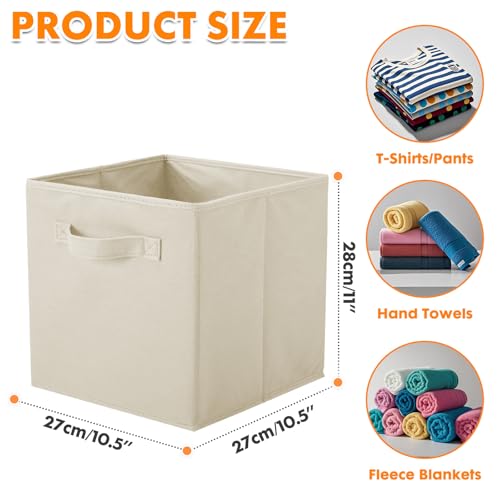 PowerKing Collapsible Storage Cubes with Handles, Fabric Foldable Bins for Closet Shelves, Durable Organization Storage Bins, 10.5'' x 11'' x 10.5'', 2 Pack, Cream - color: Cream, size: 2Pack