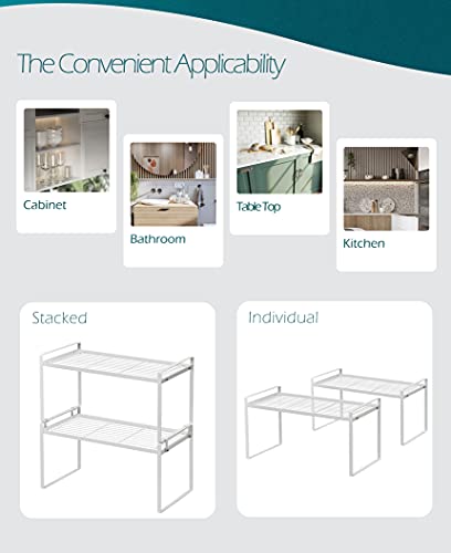 Shantton 2Pack Cabinet Shelf Organizer Storage Rack Space Saving for Kitchen Counter Pantry Bathroom Cupboard Under Sink Office Table Steel Stackable Rust Resistant Heavy Duty Nonslip 16” White - Tall - color: White, size: L16" W8.3" H9.5"