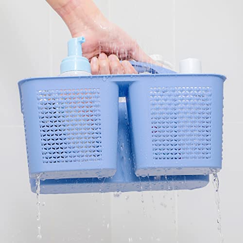 UUJOLY Plastic Portable Shower Caddy Basket Bucket, Cleaning Shower Basket with Handle Compartments Storage Basket Organizer for Bathroom Kitchen College Dorm Sink, Dark Blue - color: Dark Blue