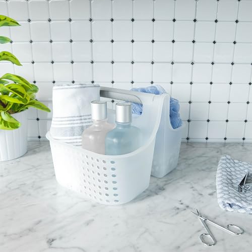 madesmart Portable Shower Caddy, Hold Soap, Shampoo, Hair Supplies and Beauty Products, Cleaning Supplies Organizer for Home, Dorm, Plastic Shower Tote, Soft Handle, Frost - color: Frost, size: Small