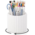 Anyoifax 360° Rotating Pen Holder 7 Slots Desk Organizer Removable Pencil Cup Plastic Art Supplies and Accessories Desktop Storage Box Caddy for Office, School, Home (White) - style: Stripe White