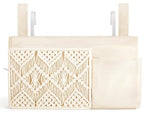 Mkono Bedside Caddy Hanging Organizer, Boho Macrame Storage with Fixed Straps and Hooks, 4 Pockets Holder Remote Magazine Accessories for Home Loft Bunk Bed, Dorm, Hospital Beds