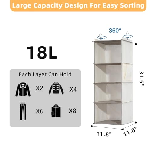 2 Packs Hanging Closet Organizer, 4-Shelf Closet Organizers and Storage with Side Pockets, Collapsible Hanging Shelves for Closet & RV & College Dorm,Beige - color: Beige, size: 2 # 4 Shelves