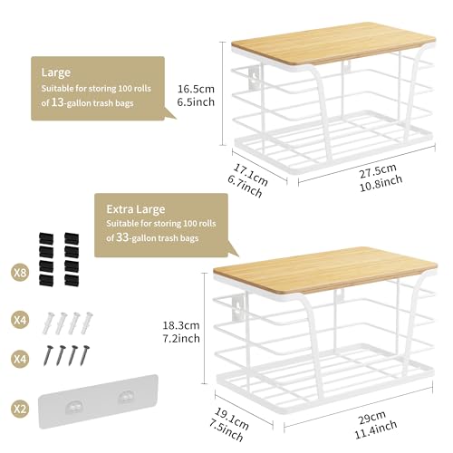 TIDIIABODE Extra Large 2 Pack Potato and Onion Storage Bins, Potato and Onion Storage Baskets with Bamboo Top, Trash Bag Dispenser, Storage Stackable for Kitchen Laundry Organizers, White - color: 2-Pack-XL&L-White