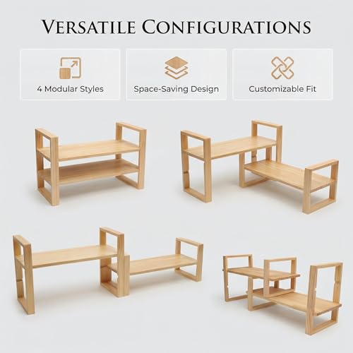 Desk Shelf, 100% Solid Wood Adjustable Desktop Bookshelf, No Tools or Nails Required Retro Tabletop Bookshelf, 130lb Load Capacity for Living Room, Office, for Books, Cookbooks,Nature Pine Color - color: Natural Pine Color