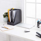 Amazon Basics Plastic Desk Organizer Magazine Rack and File Holder, Black, 2-Pack - size: 2 pack