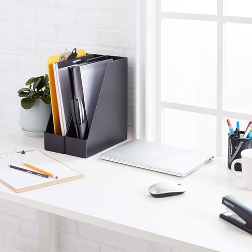 Amazon Basics Plastic Desk Organizer Magazine Rack and File Holder, Black, 2-Pack - size: 2 pack