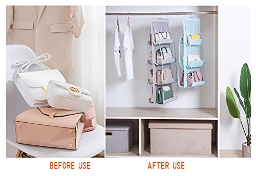 MURRI&MURRDI 1 Pack Hanging Handbag Organizer for Closet, Purse Storage Holder with 8 Easy Access Clear PVC Pockets, Purse Hanger for Wardrobe Space Saving Hanging Bags (Gray) - color: Gray