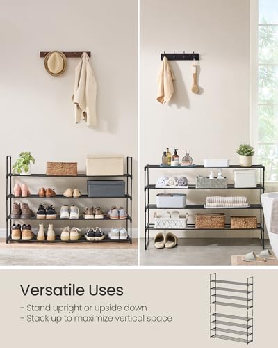 SONGMICS Shoe Rack, 4-Tier Shoe Organizer, Metal Storage Shelf, Upright or Upside Down, for 25-30 Pairs, Stackable, for Entryway, 11.8 x 46.1 x 28.4 Inches, Black ULSA034B01 - color: Black, size: 4 Tiers (46.1"W)
