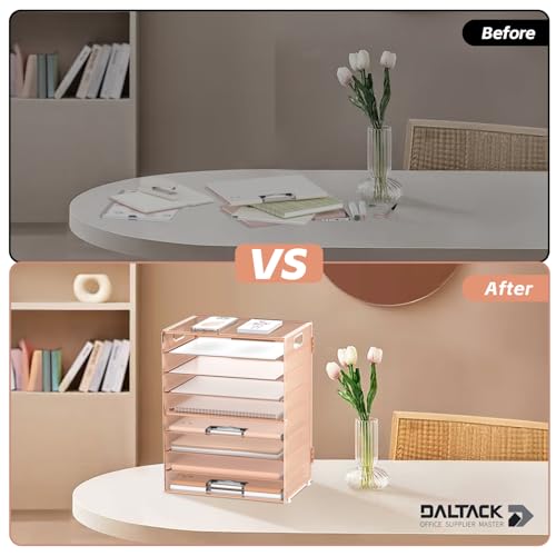DALTACK 9-Tier Paper Organizer for Desk, Mesh Letter Tray Desk Organizer with Handles, Space-Saving File Organizer for Office Home School, Gold Rose - color: Desk Organizer Gold Rose