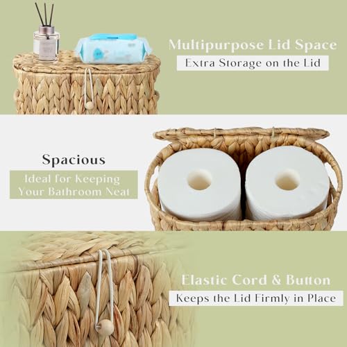 YANGQIHOME Toilet Paper Storage, Water Hyacinth Toilet Paper Storage with Lid, Papers Container for up to 4 Mega Rolls, Bathroom Basket Organizer - size: 4 Rolls